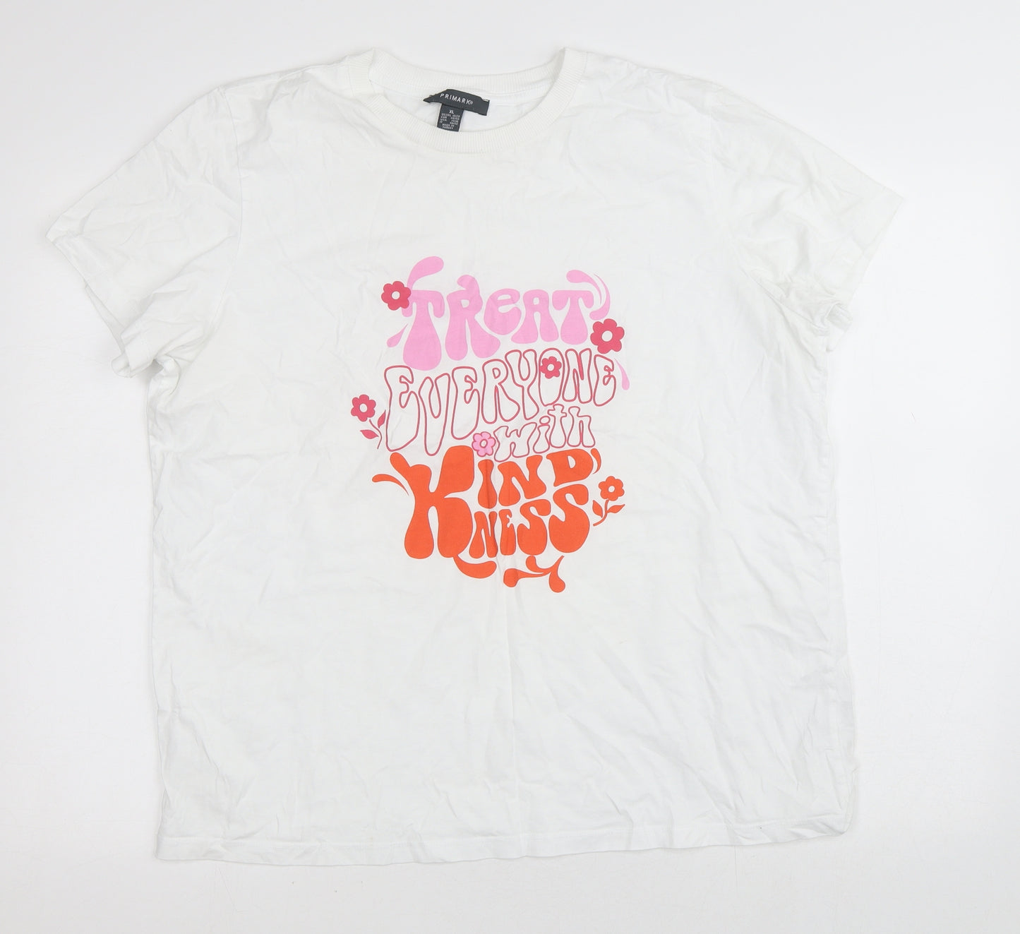 Primark Womens White  100% Cotton Basic T-Shirt Size 18 Crew Neck - Kindness