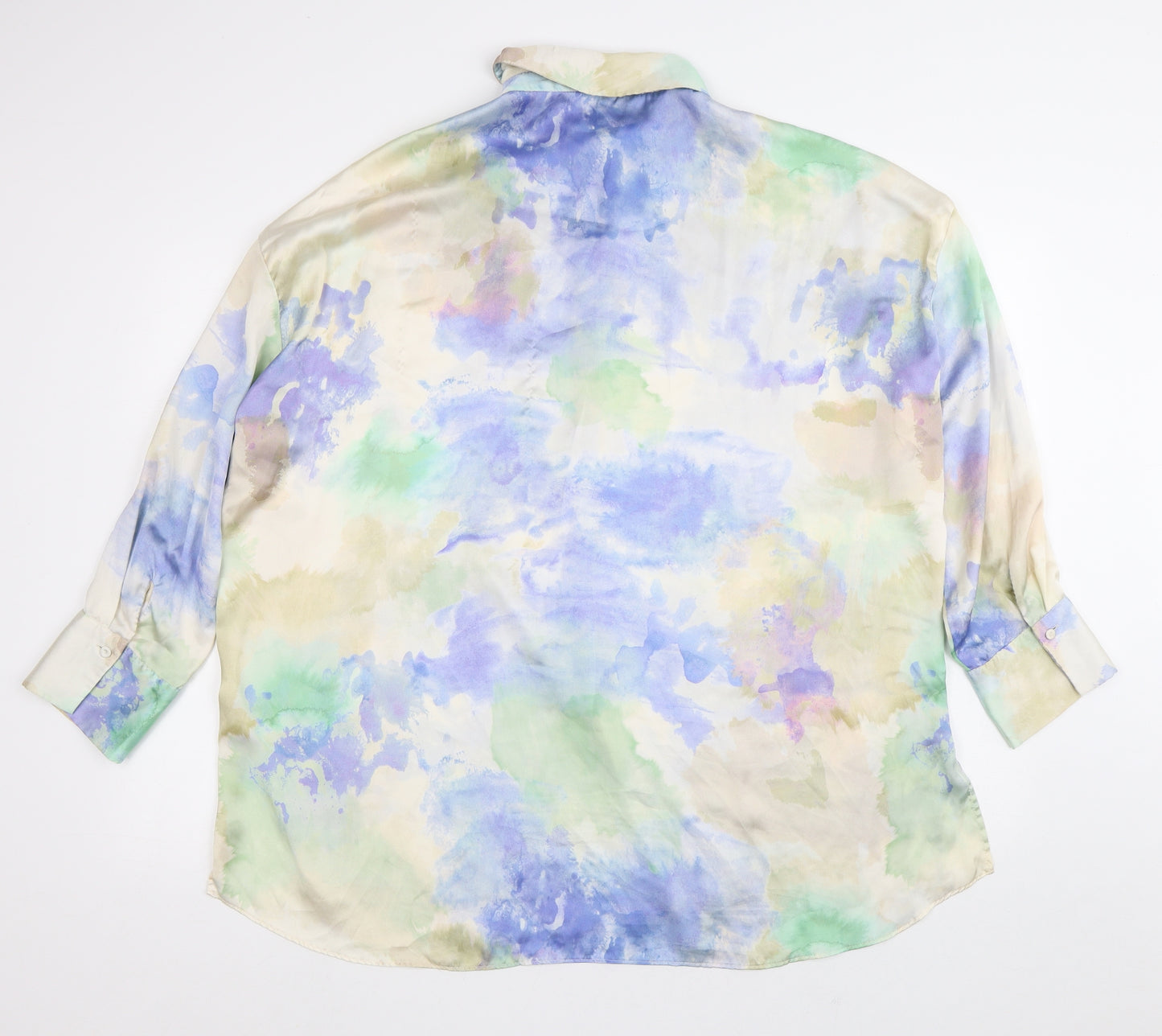 Zara Mens Beige Geometric Polyester  Button-Up Size L Collared  - Tie Dye
