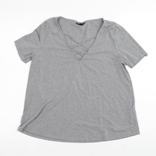 Topshop Womens Grey  Polyester Basic T-Shirt Size 8 V-Neck