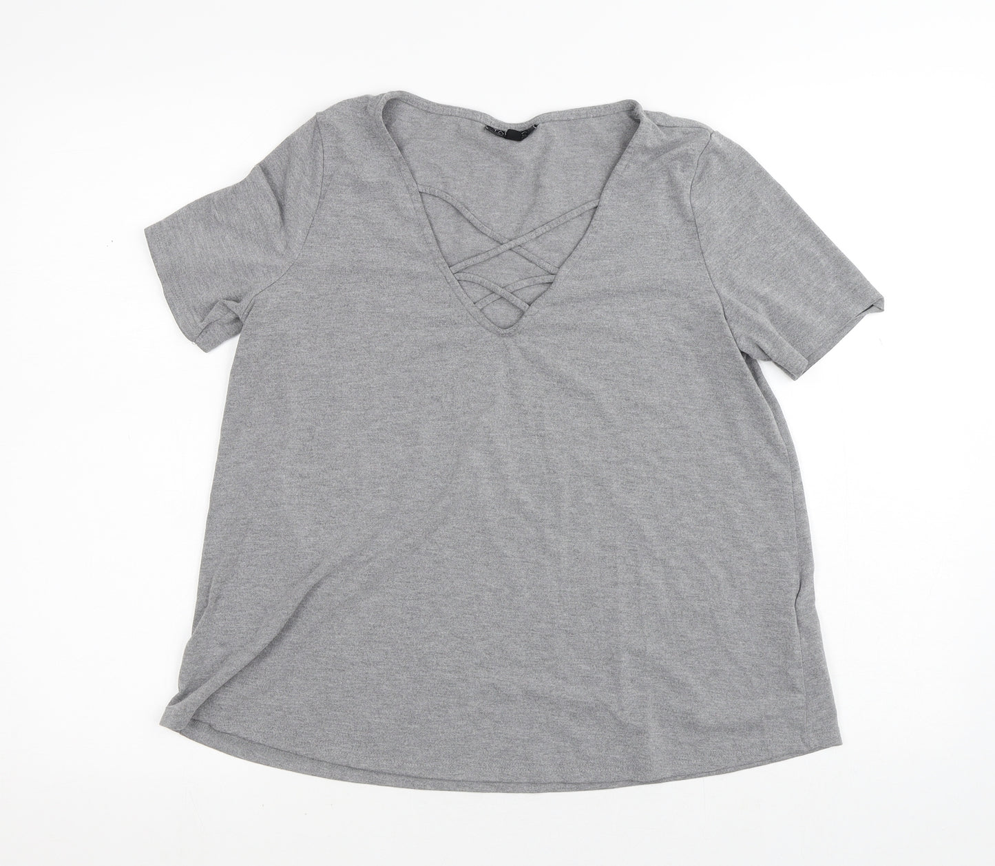 Topshop Womens Grey  Polyester Basic T-Shirt Size 8 V-Neck