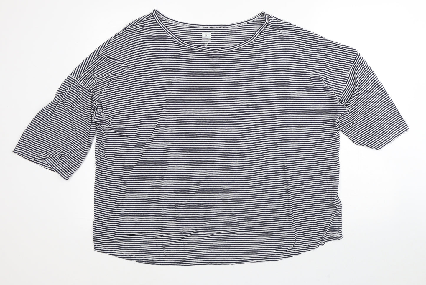 F&F Womens White Striped Viscose Basic T-Shirt Size 22 Crew Neck