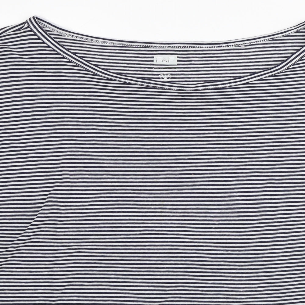 F&F Womens White Striped Viscose Basic T-Shirt Size 22 Crew Neck