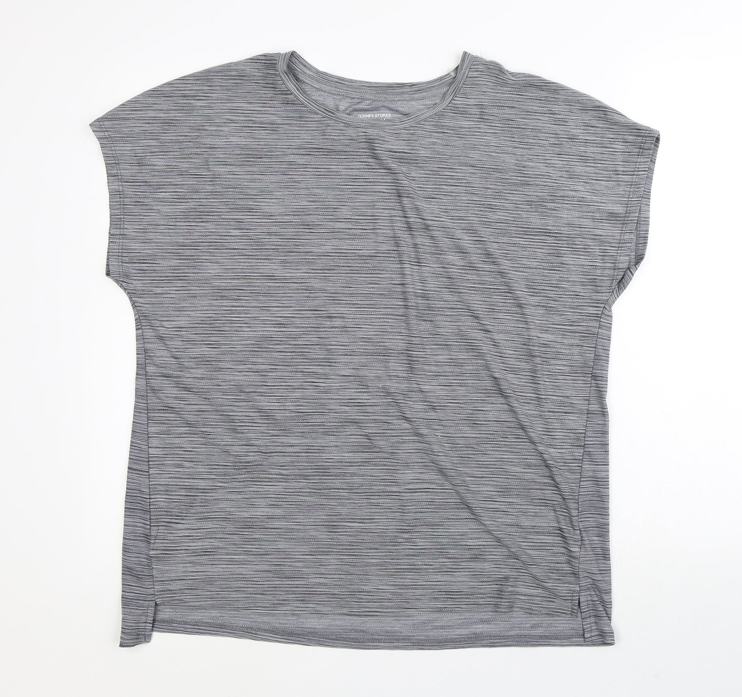 Dunnes Stores Mens Grey Striped Polyester Basic T-Shirt Size L Crew Neck
