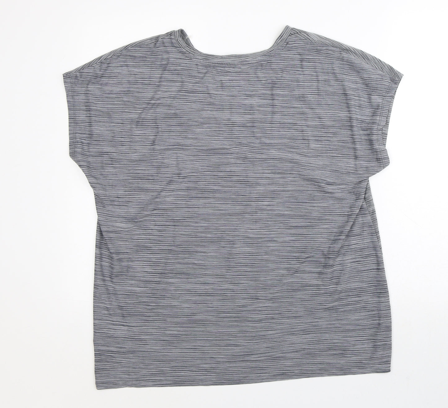 Dunnes Stores Mens Grey Striped Polyester Basic T-Shirt Size L Crew Neck