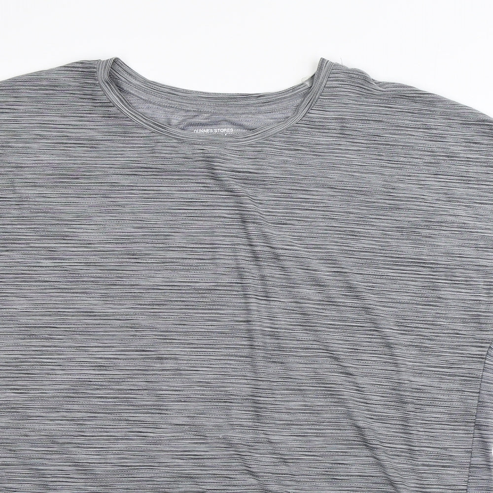 Dunnes Stores Mens Grey Striped Polyester Basic T-Shirt Size L Crew Neck