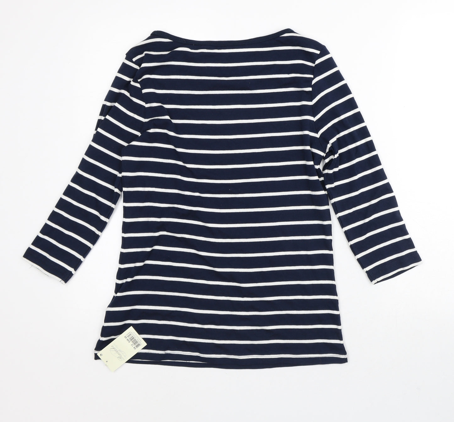 Peacocks Womens Blue Striped 100% Cotton Basic T-Shirt Size 12 Crew Neck