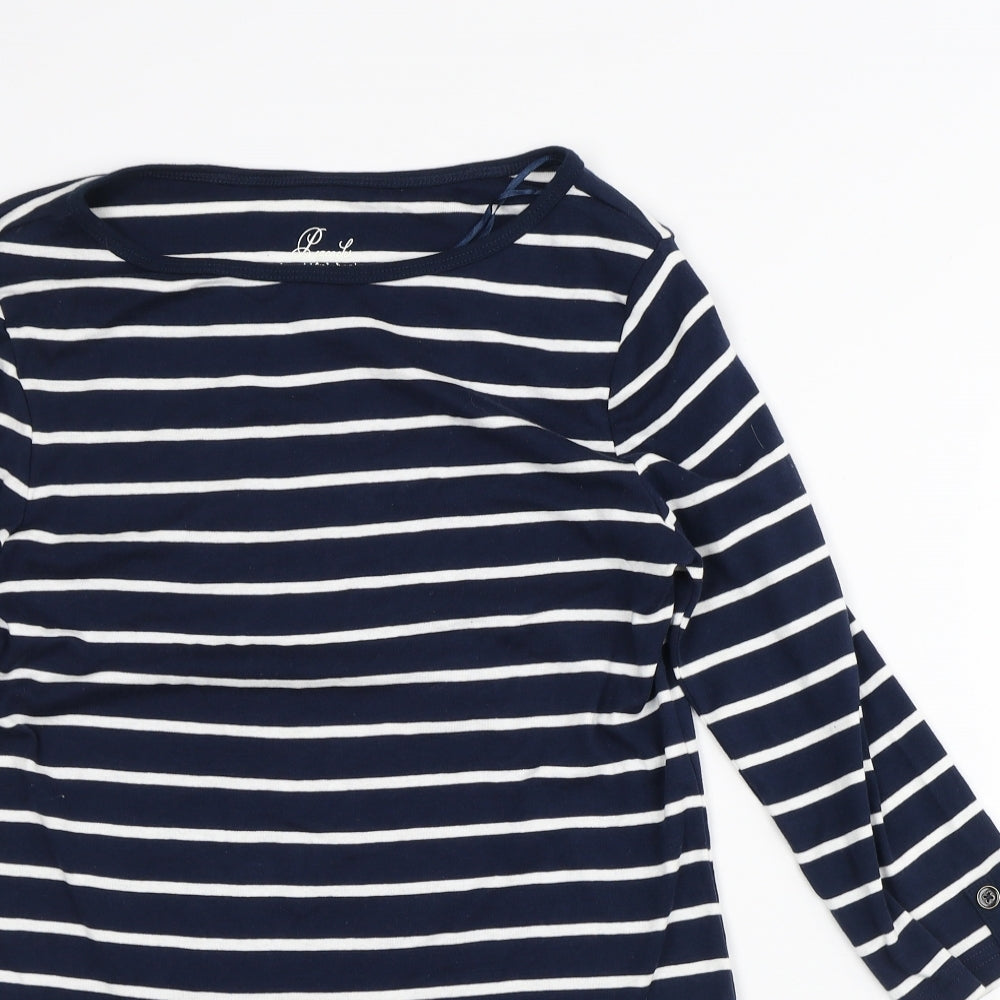 Peacocks Womens Blue Striped 100% Cotton Basic T-Shirt Size 12 Crew Neck