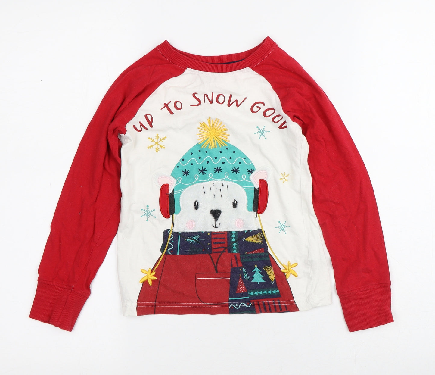 Dunnes Stores Boys White Colourblock 100% Cotton  Pyjama Top Size 7-8 Years   - Christmas Polar Bear
