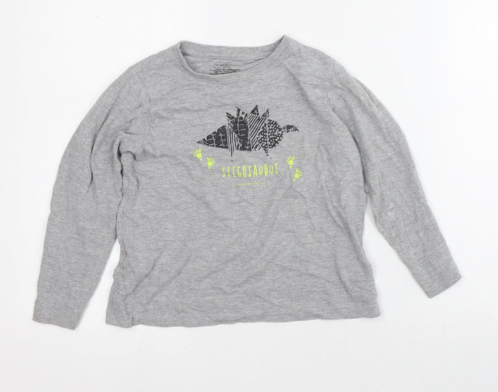 Primark Boys Grey  Cotton Pullover T-Shirt Size 6-7 Years Crew Neck  - Stegosaurus
