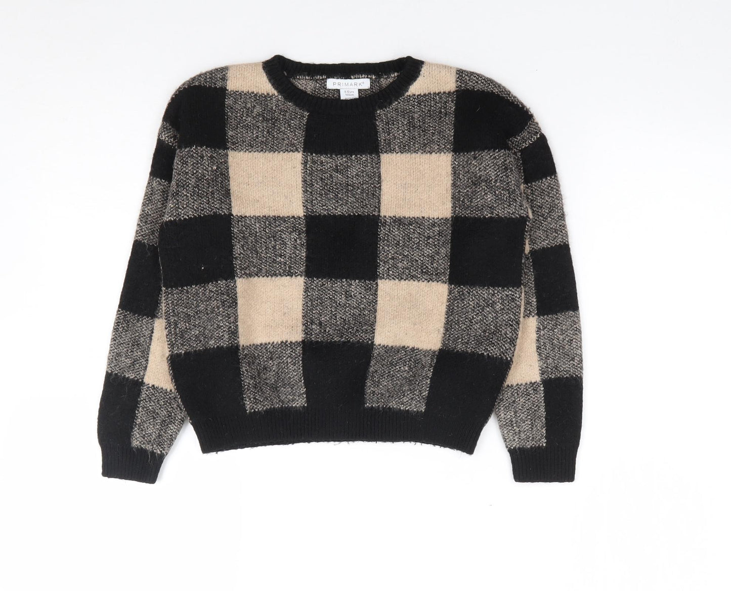 Primark Girls Multicoloured Crew Neck Check Acrylic Pullover Jumper Size 9-10 Years  Pullover