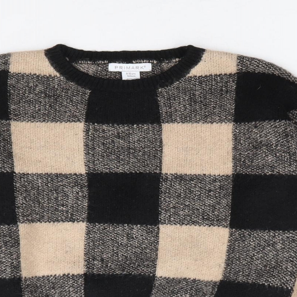 Primark Girls Multicoloured Crew Neck Check Acrylic Pullover Jumper Size 9-10 Years  Pullover