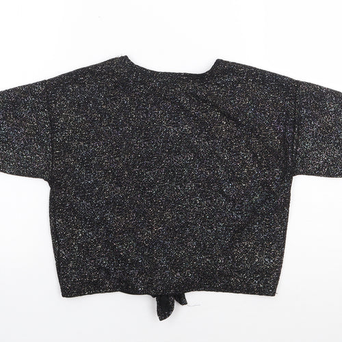 Miss E-Vie` Girls Black  Polyester Jersey T-Shirt Size 9-10 Years Crew Neck Pullover