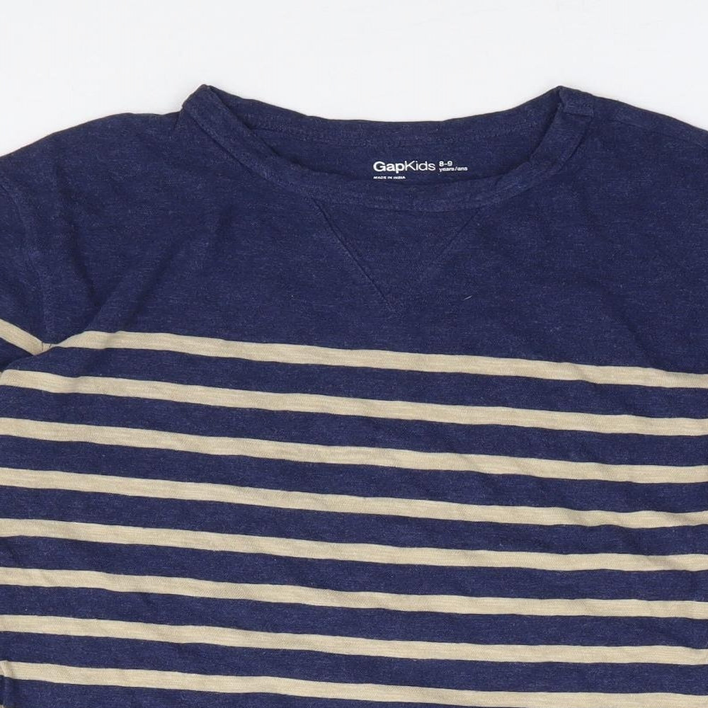 Gap Boys Blue Striped 100% Cotton Jersey T-Shirt Size 8-9 Years Crew Neck Pullover