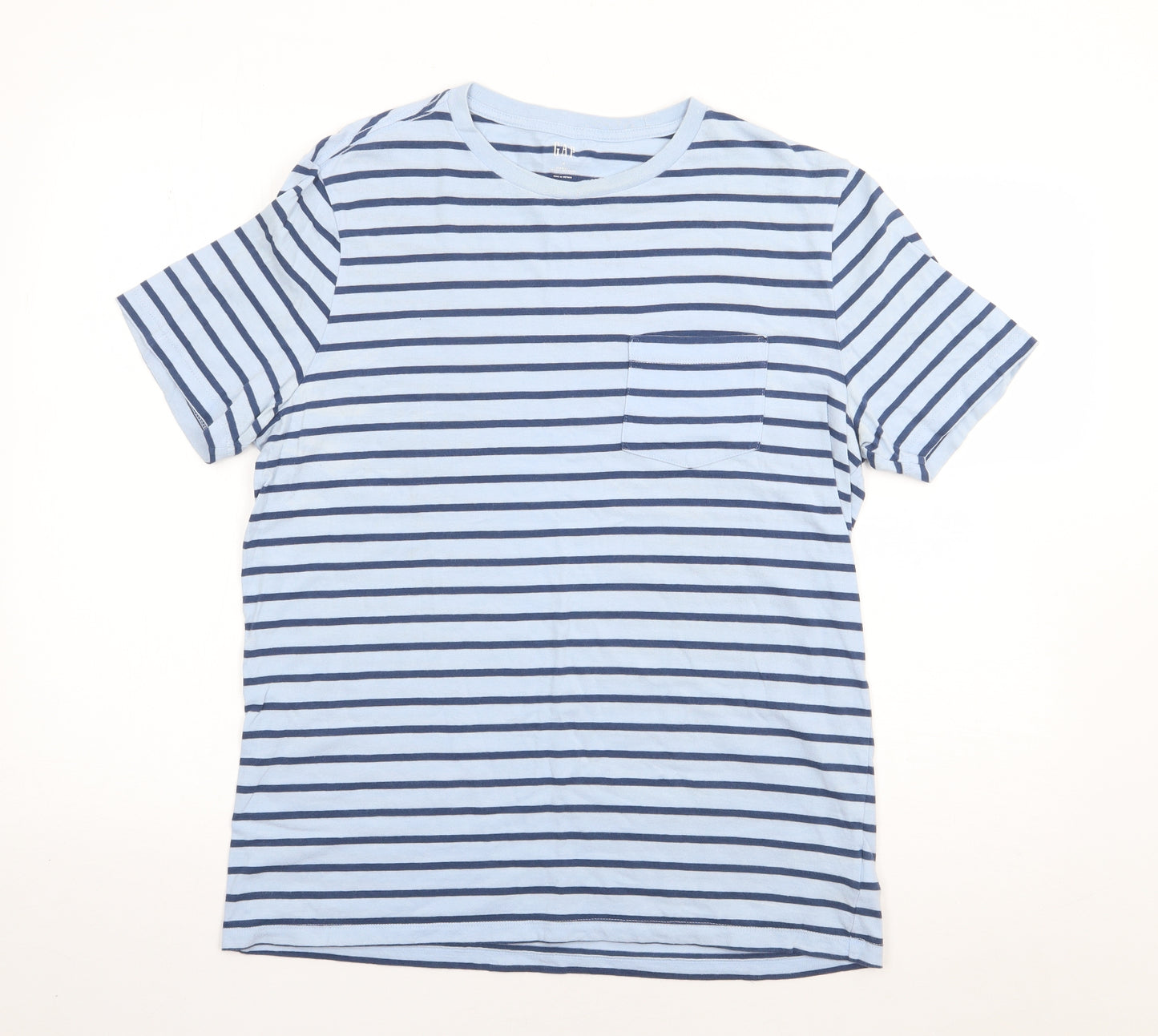 Gap Mens Blue Striped Cotton  T-Shirt Size M Crew Neck