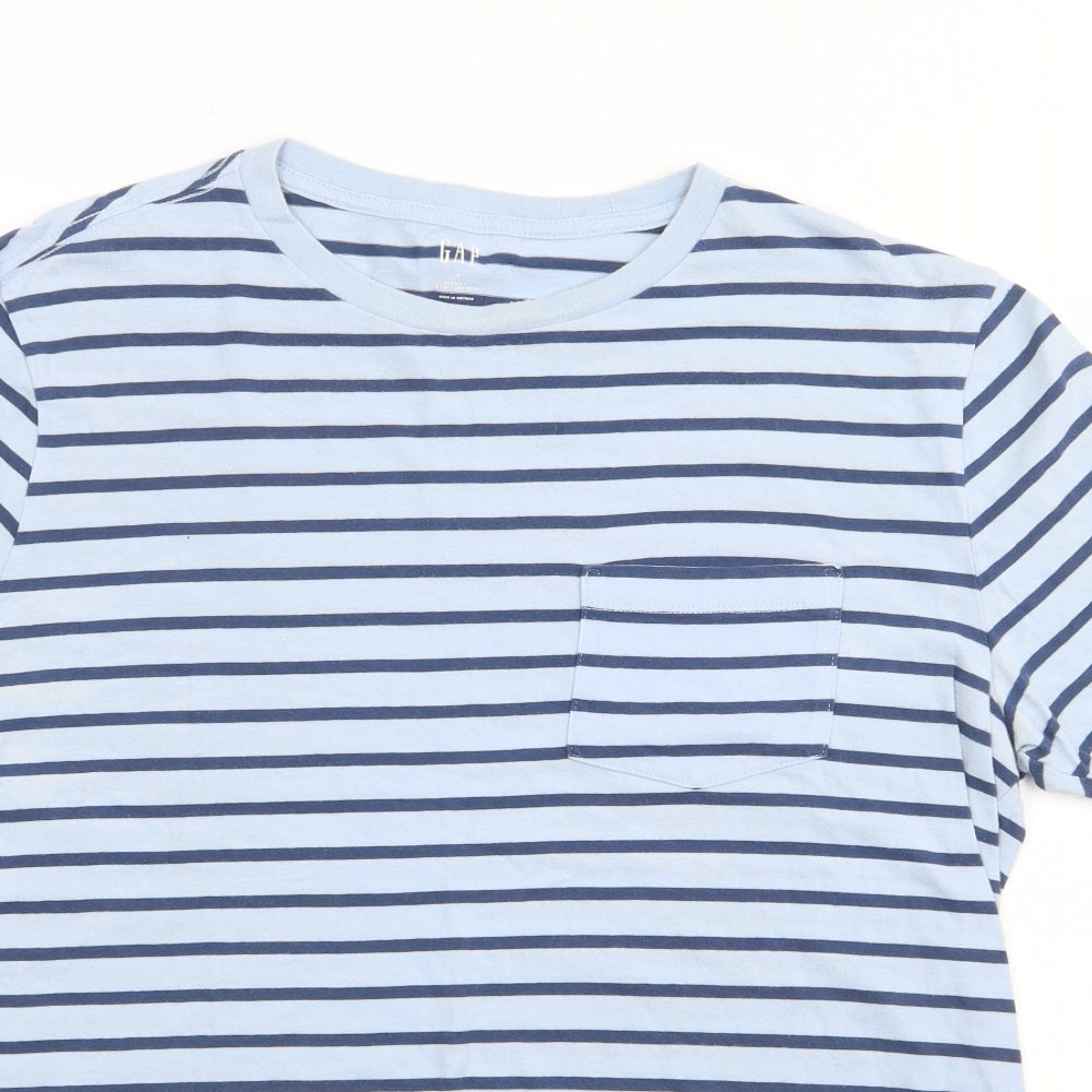 Gap Mens Blue Striped Cotton  T-Shirt Size M Crew Neck