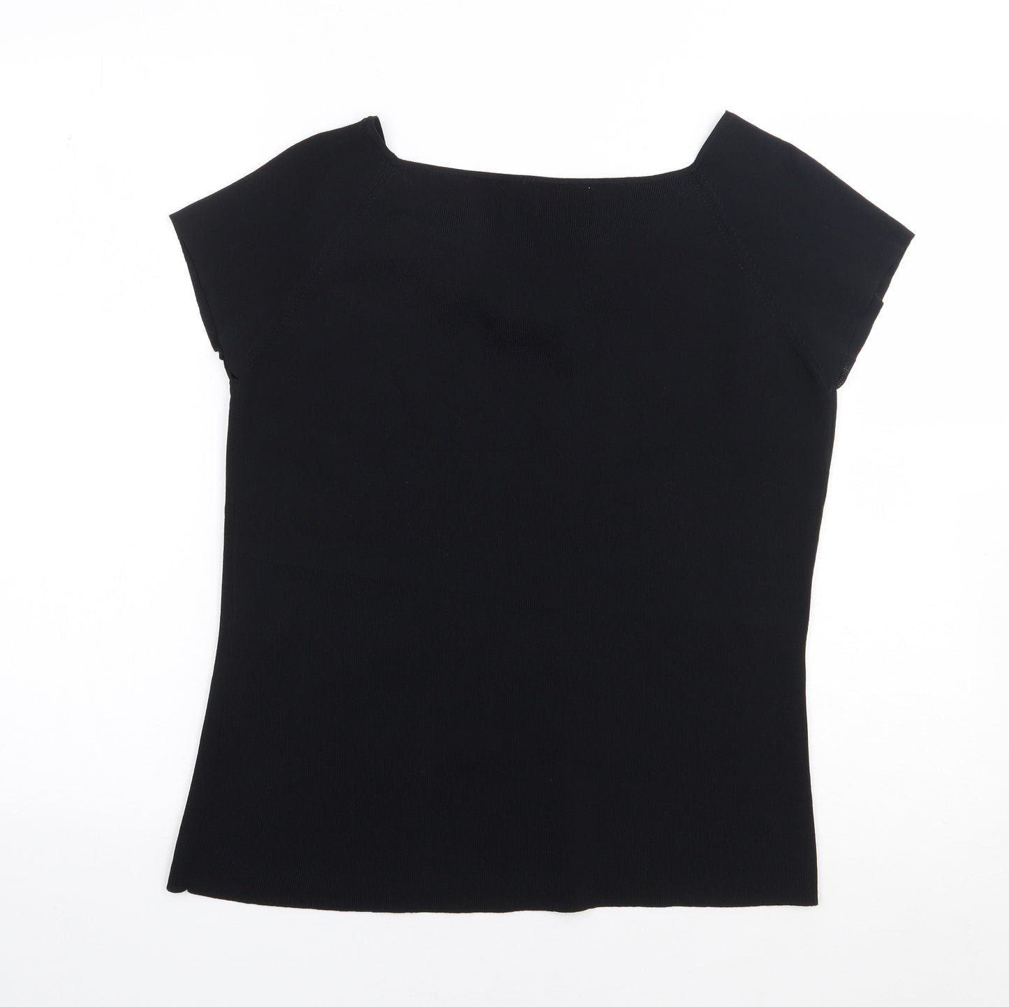 Libra  Womens Black Striped Nylon Jersey T-Shirt Size L Round Neck