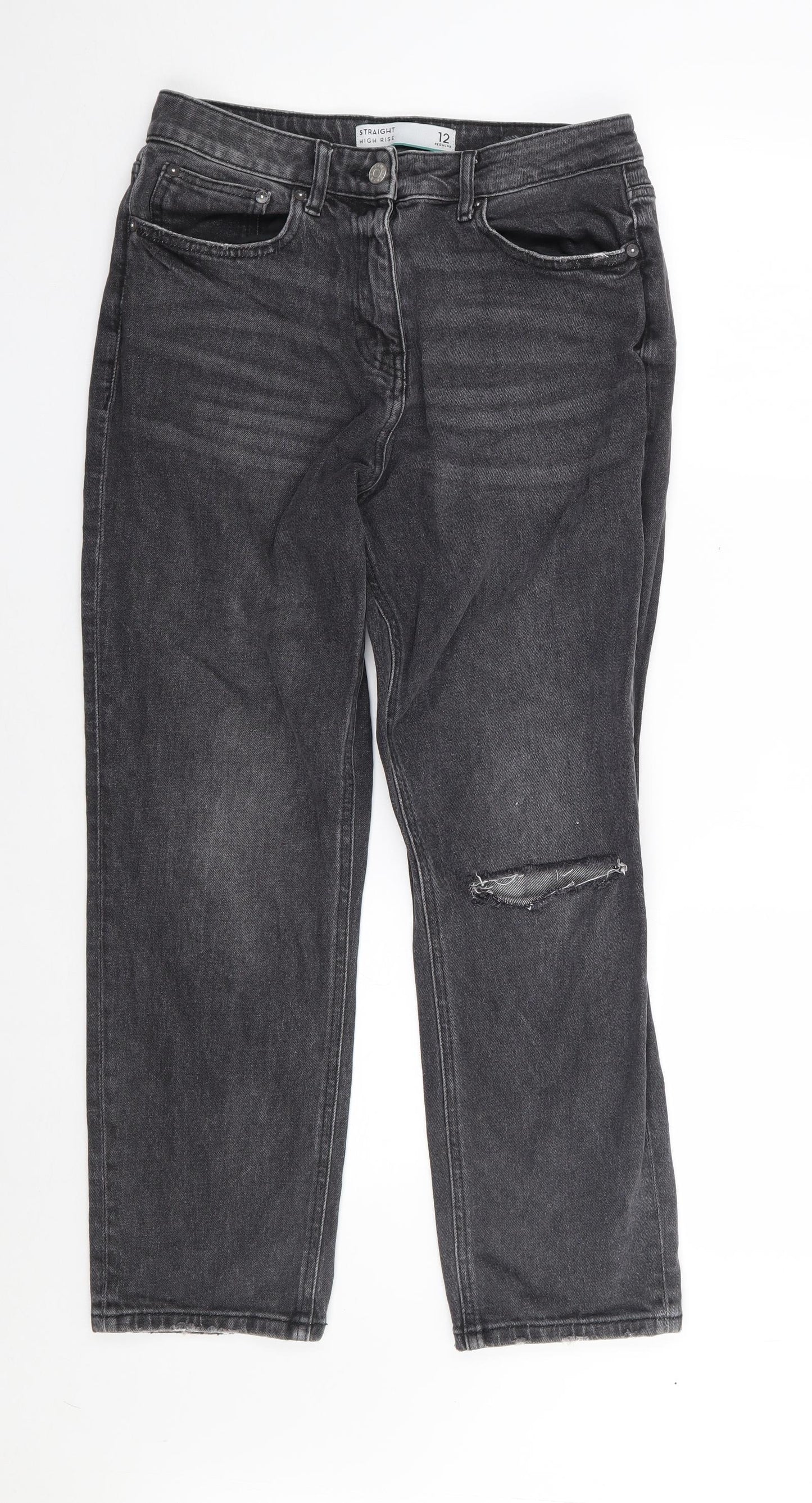 Next  Womens Black  Cotton Straight Jeans Size 12 L27 in Regular Zip