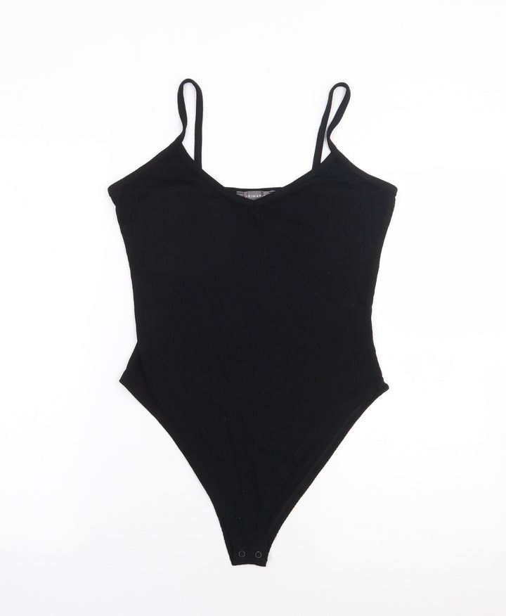 Primark Womens Black Polyester Bodysuit One-Piece Size S Snap - Ribber