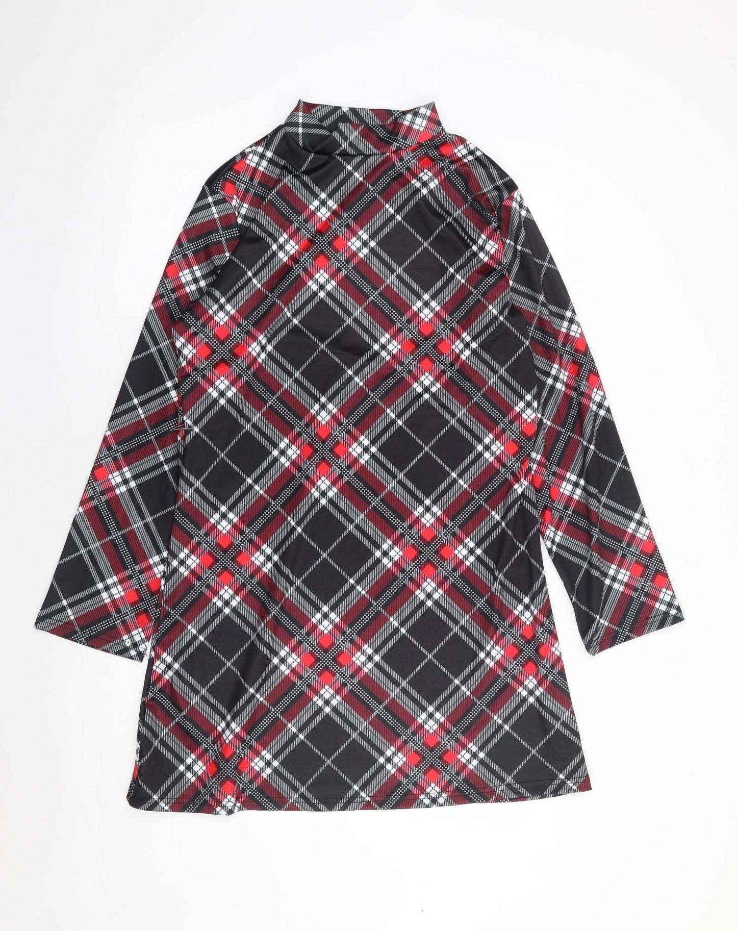 Preworn Womens Red Plaid Cotton A-Line  Size M  Mock Neck Pullover