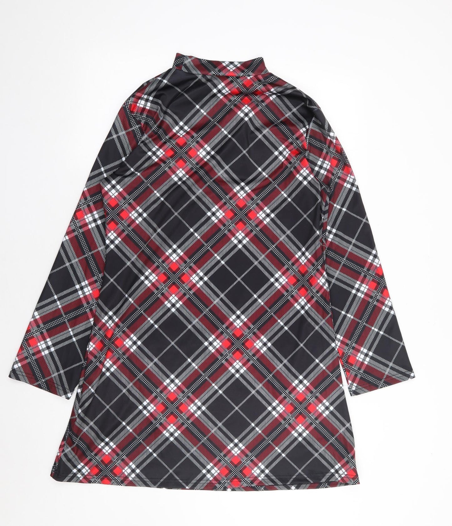 Preworn Womens Red Plaid Cotton A-Line  Size M  Mock Neck Pullover