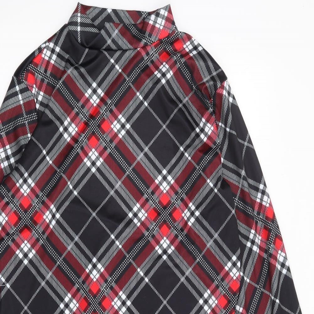Preworn Womens Red Plaid Cotton A-Line  Size M  Mock Neck Pullover