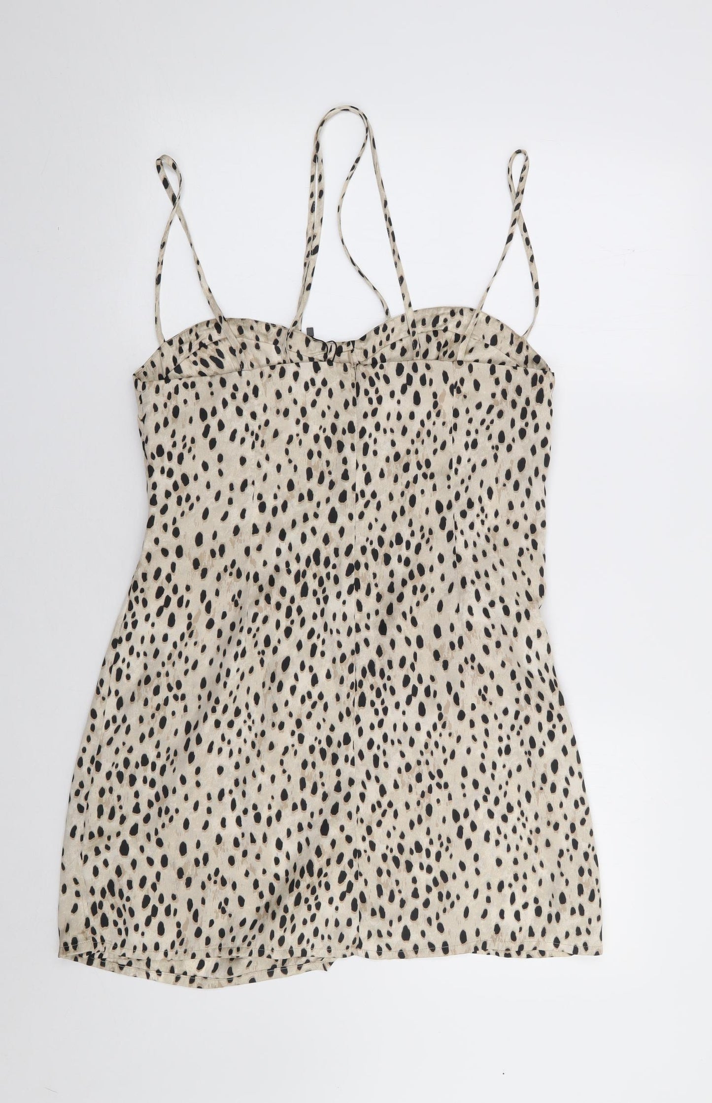 Zara Womens Beige Animal Print Polyester Bodycon  Size L  Sweetheart Zip