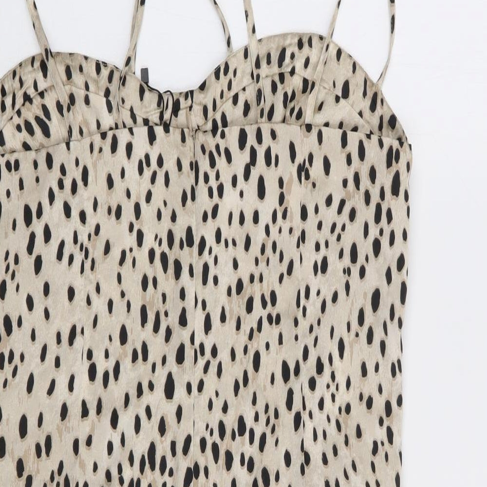 Zara Womens Beige Animal Print Polyester Bodycon  Size L  Sweetheart Zip