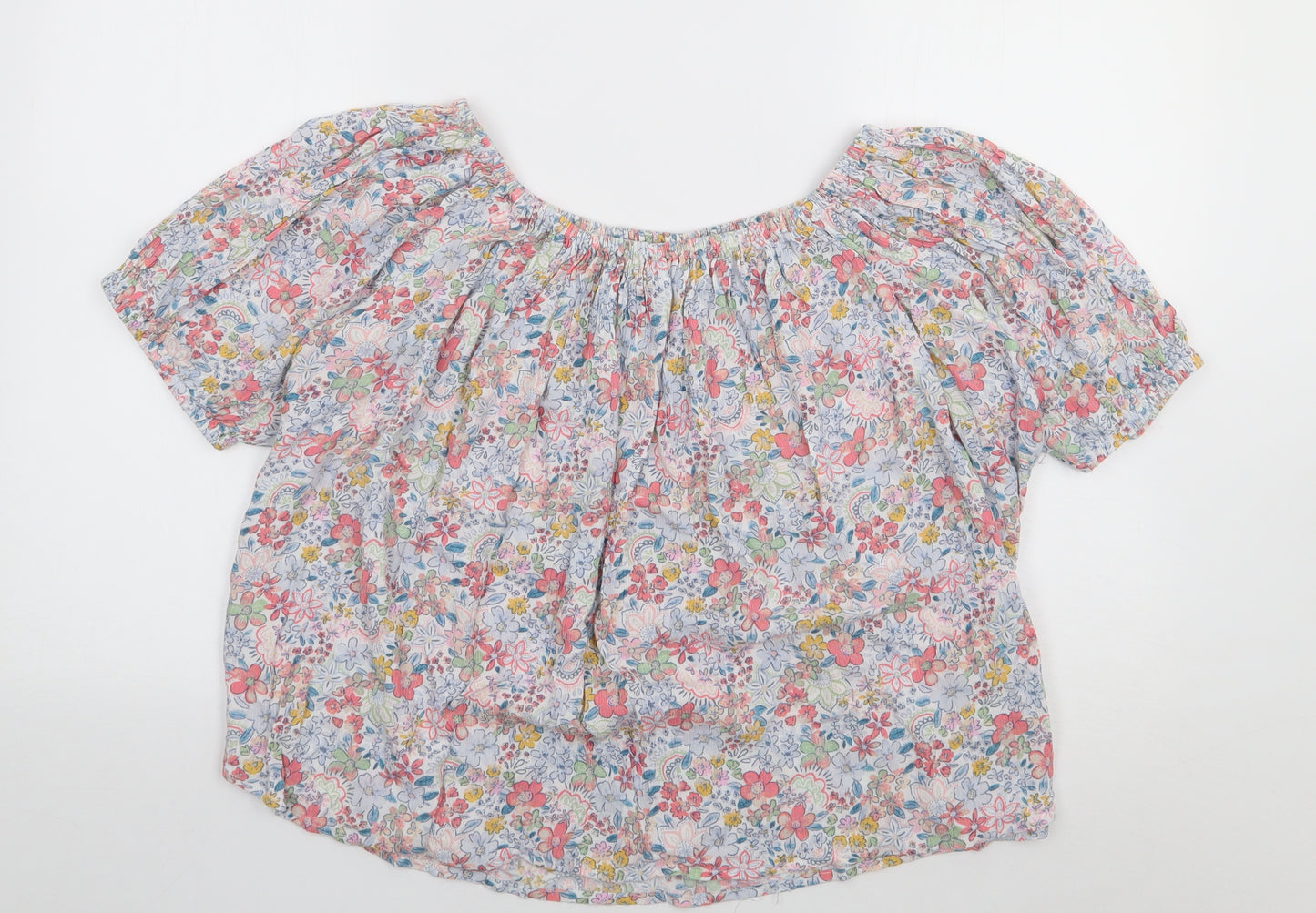 Tu  Womens Multicoloured Floral Viscose Jersey Blouse Size 16 Off the Shoulder