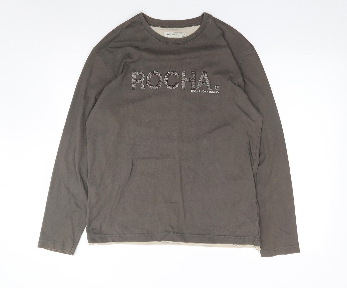 Rocha John Rocha Mens Brown  Cotton  T-Shirt Size M Crew Neck