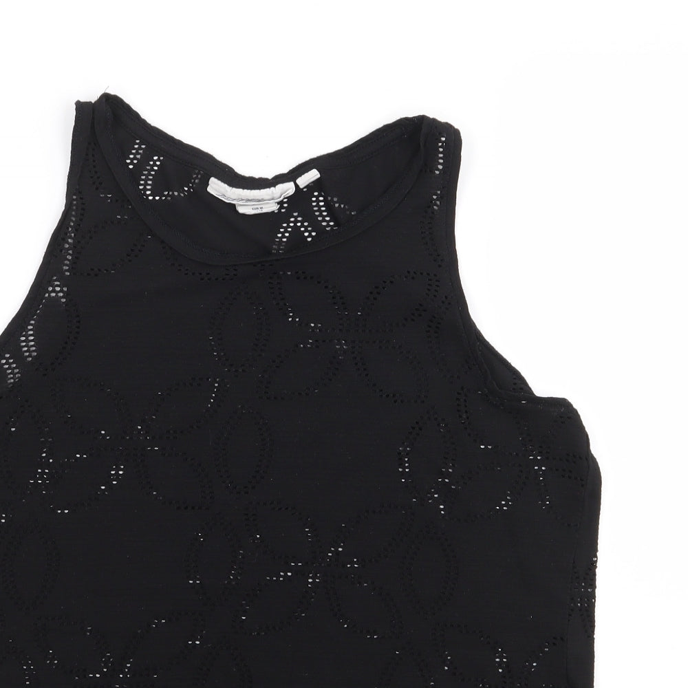 H&M  Womens Black Floral Polyester Jersey Tank Size M Round Neck
