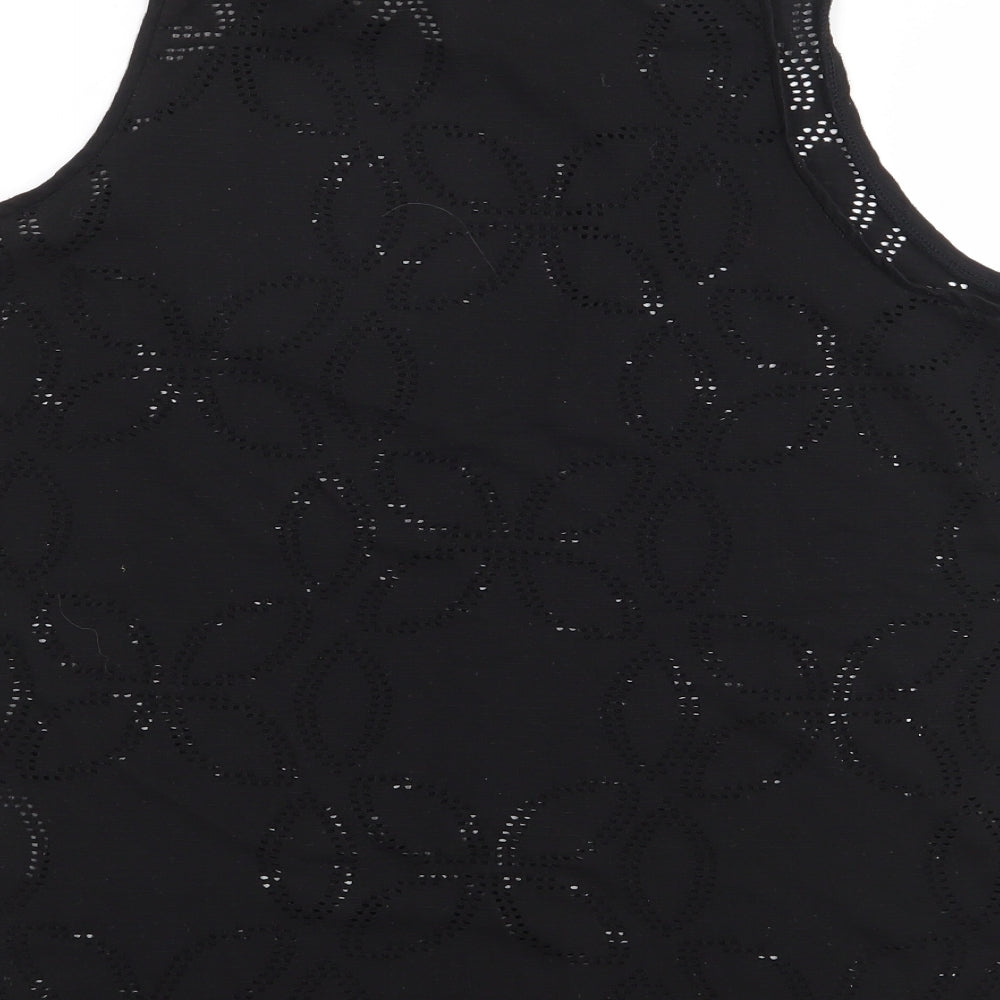 H&M  Womens Black Floral Polyester Jersey Tank Size M Round Neck
