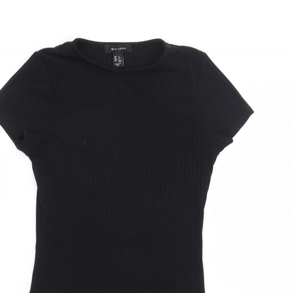 New Look  Womens Black  Polyester Bodysuit One-Piece Size 6  Snap - Ribbed