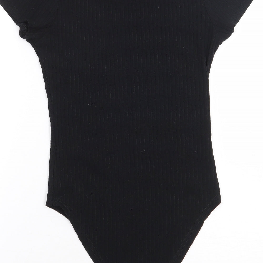 New Look  Womens Black  Polyester Bodysuit One-Piece Size 6  Snap - Ribbed
