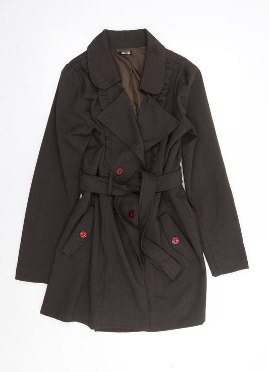 Front view of VOV women’s brown jacket coat, size M, button