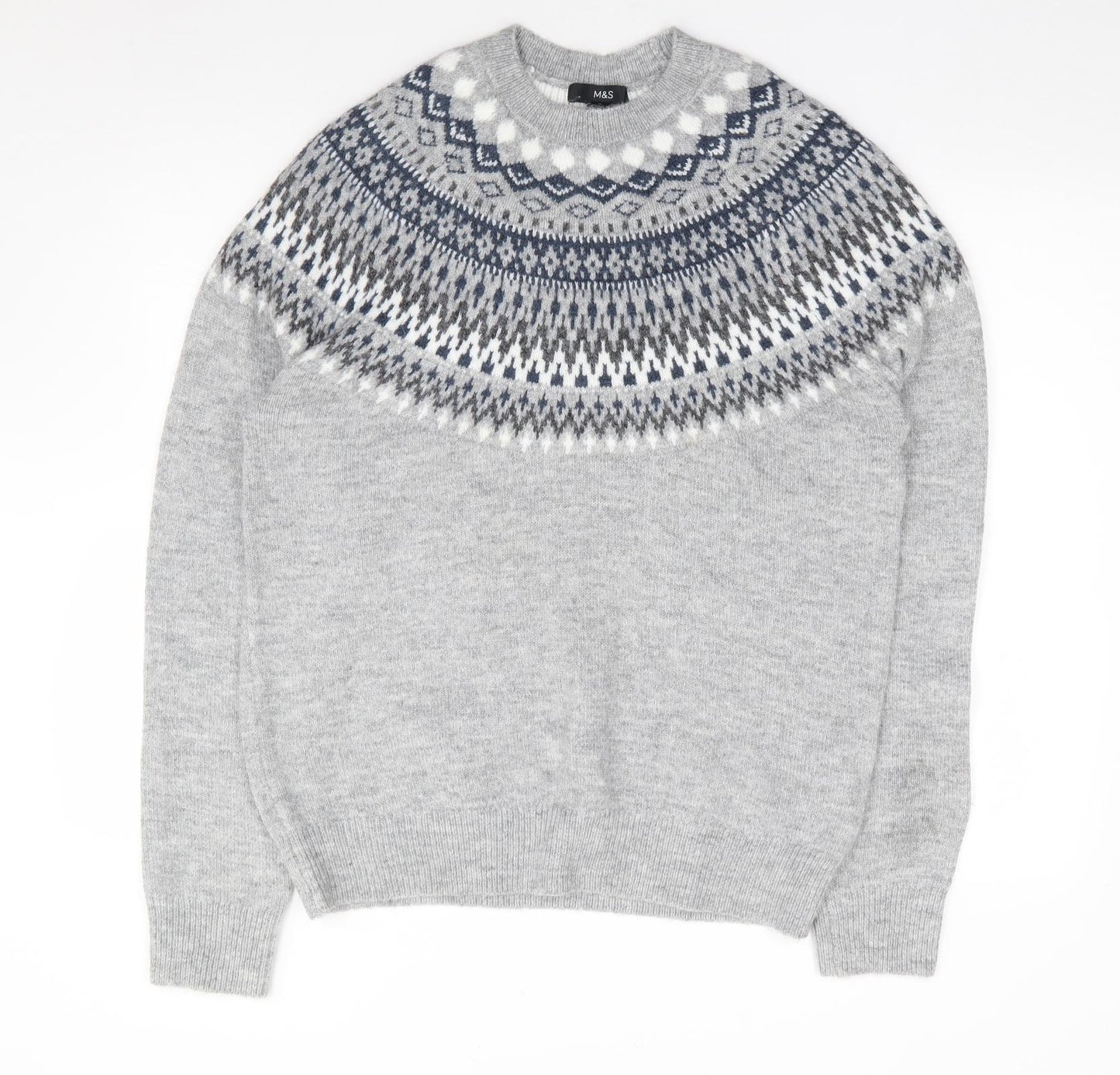 Marks and Spencer Womens Grey Crew Neck Geometric Acrylic Pullover Jumper Size M
