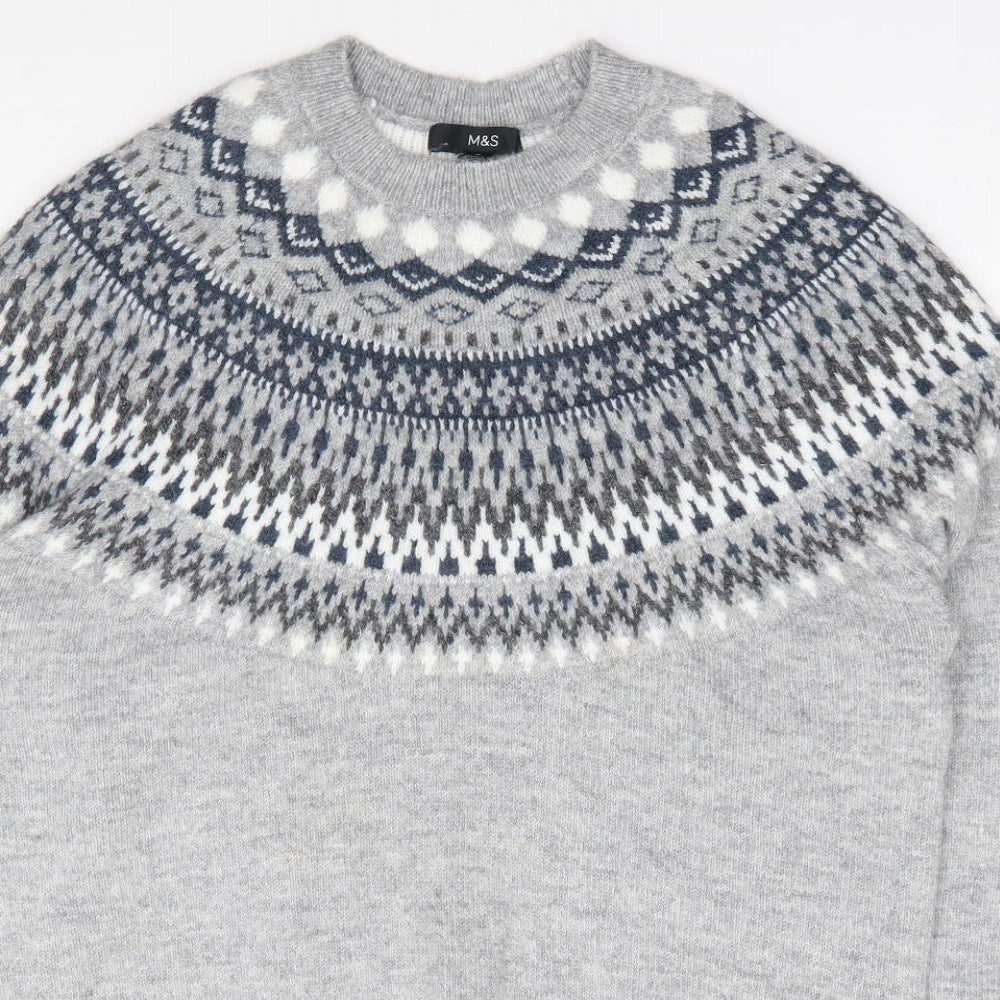 Marks and Spencer Womens Grey Crew Neck Geometric Acrylic Pullover Jumper Size M
