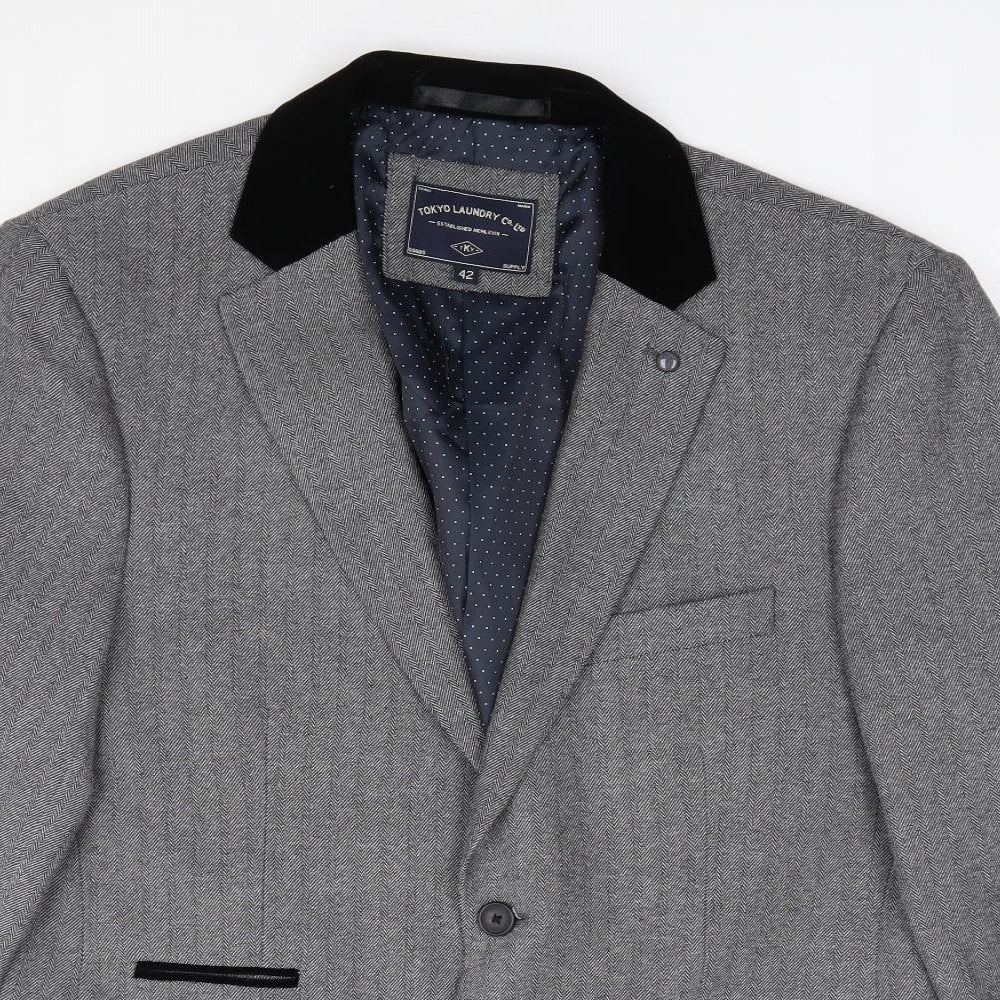 Tokyo Laundry Co Mens Grey  Polyester Jacket Suit Jacket Size 42