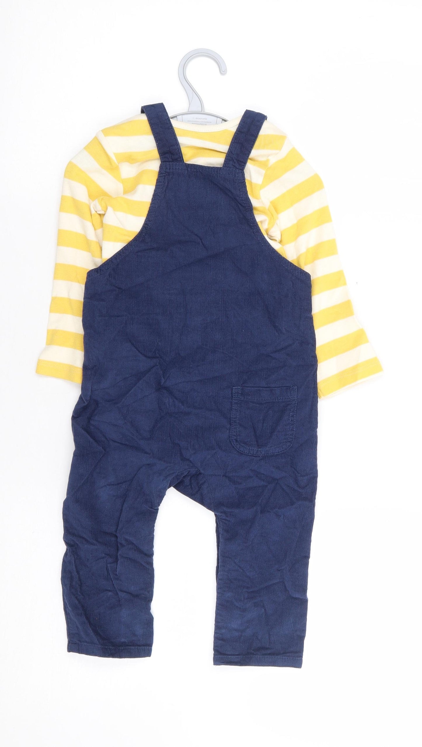 Marks and Spencer Boys Multicoloured Striped 100% Cotton Dungaree Outfit/Set Size 12-18 Months