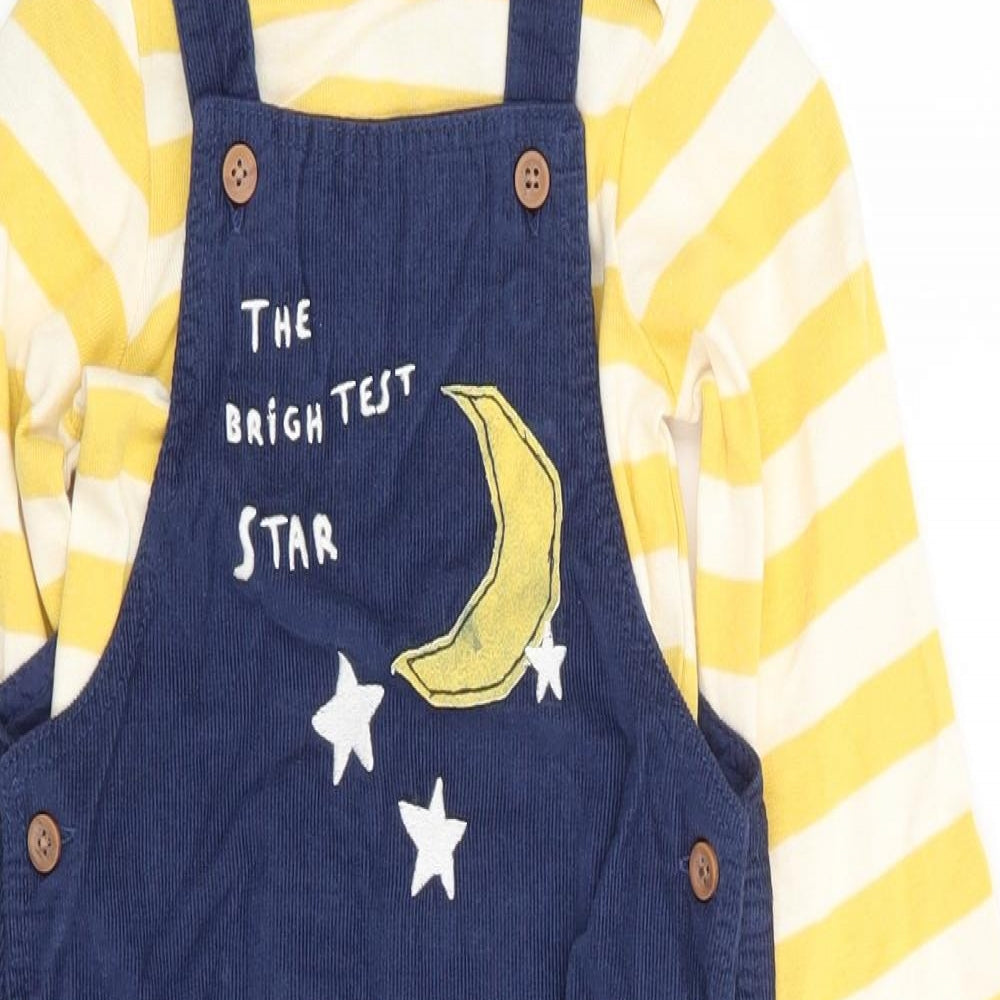 Marks and Spencer Boys Multicoloured Striped 100% Cotton Dungaree Outfit/Set Size 12-18 Months