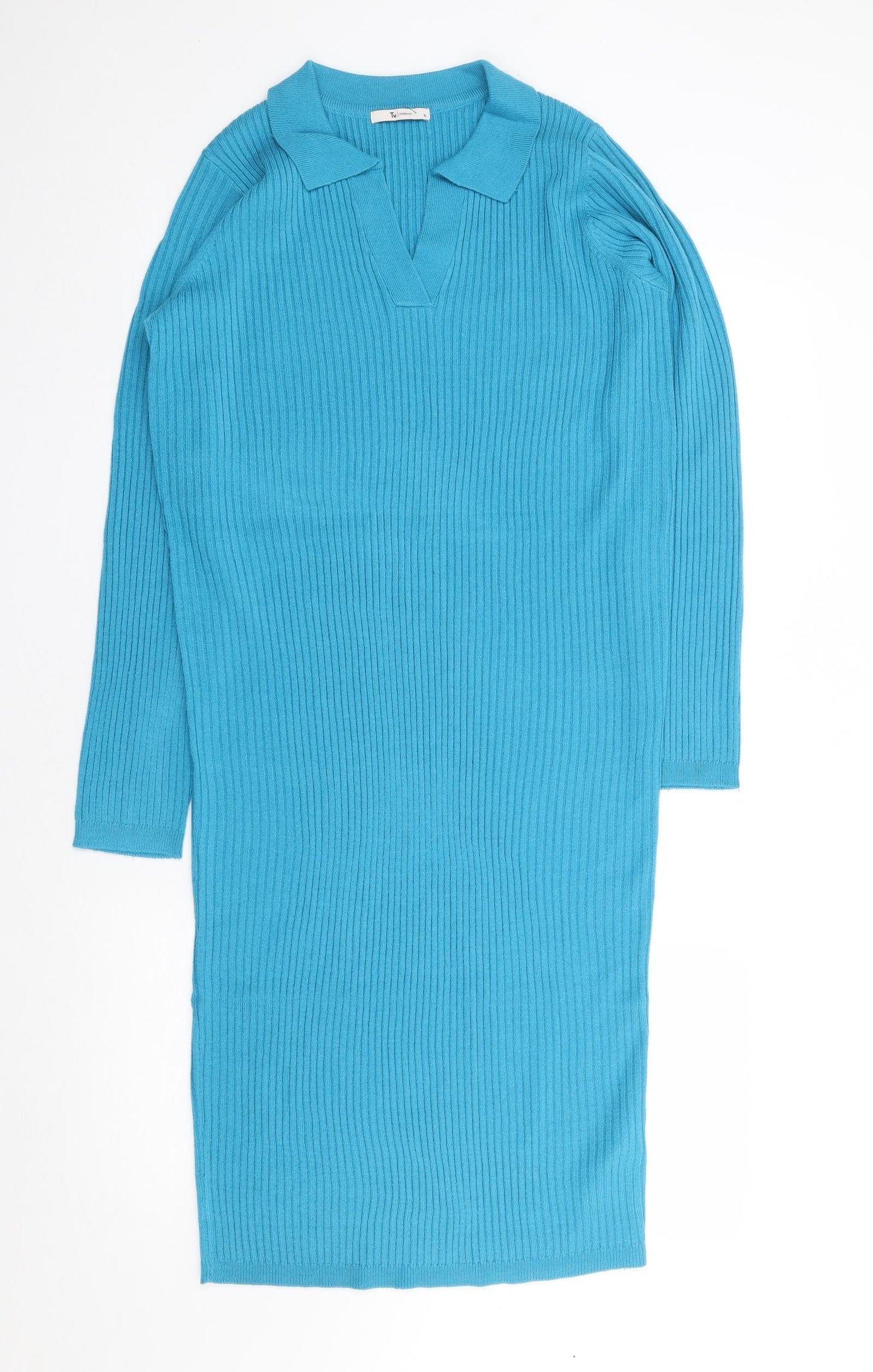 Tu  Womens Blue  Acrylic Jumper Dress  Size 10  V-Neck Pullover