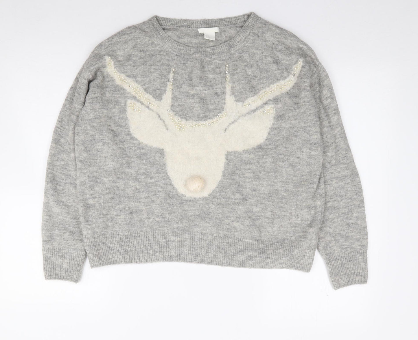 H&M  Womens Grey Crew Neck  Acrylic Pullover Jumper Size S