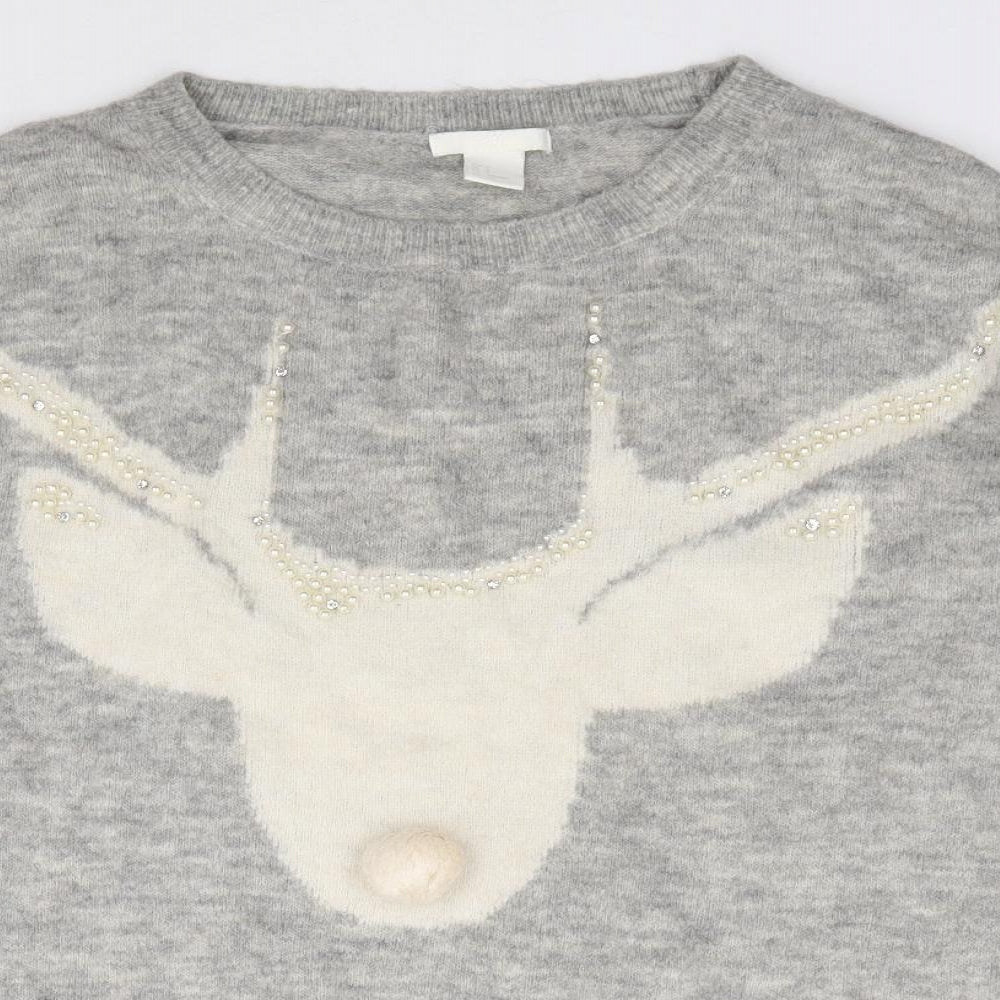 H&M  Womens Grey Crew Neck  Acrylic Pullover Jumper Size S