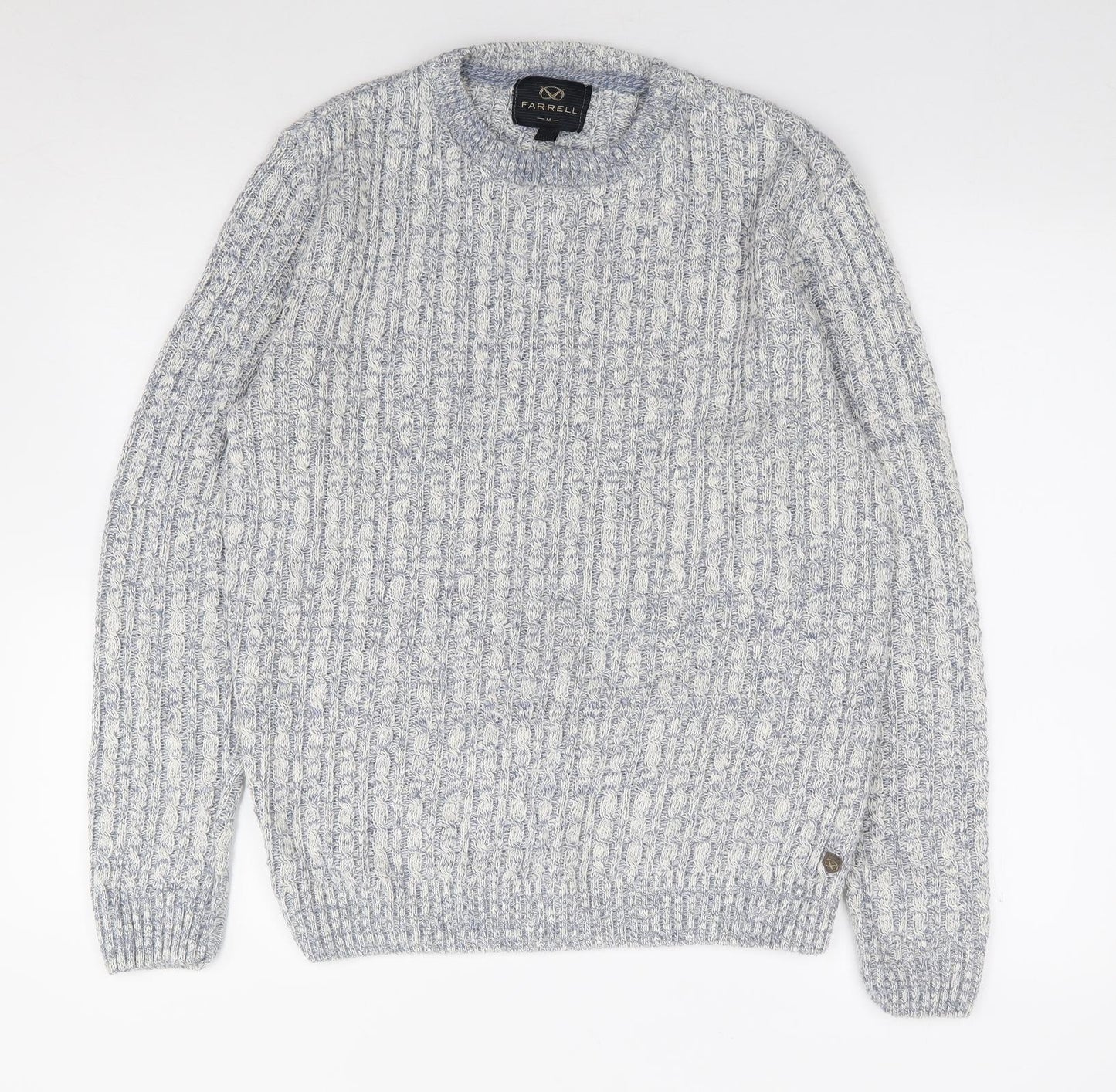 Farrell Mens Blue Crew Neck  Acrylic Pullover Jumper Size M