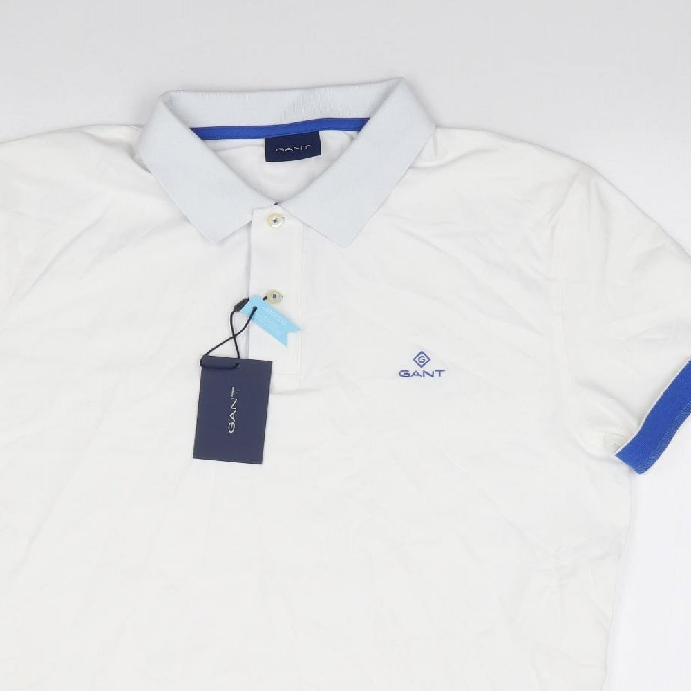 GANT Mens Ivory  Cotton  Polo Size XL Collared Pullover