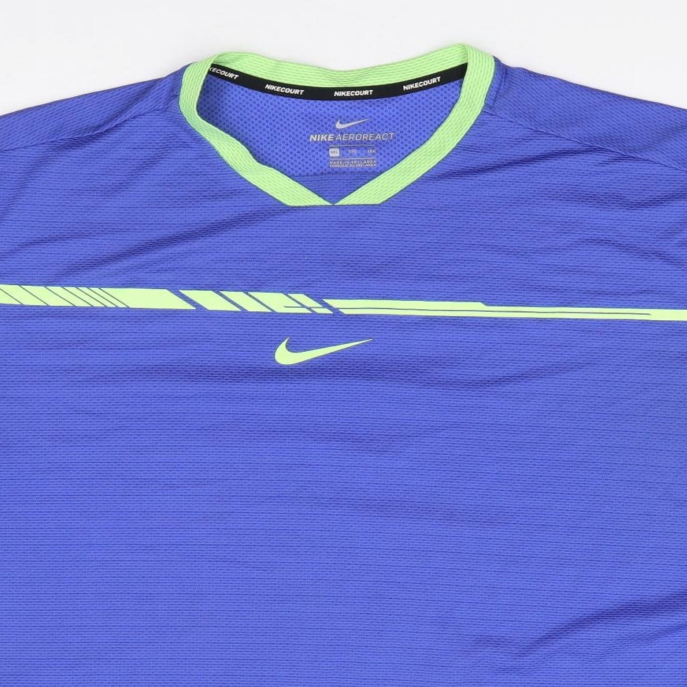 Nike Mens Blue  Polyester Jersey Polo Size 2XL V-Neck Pullover