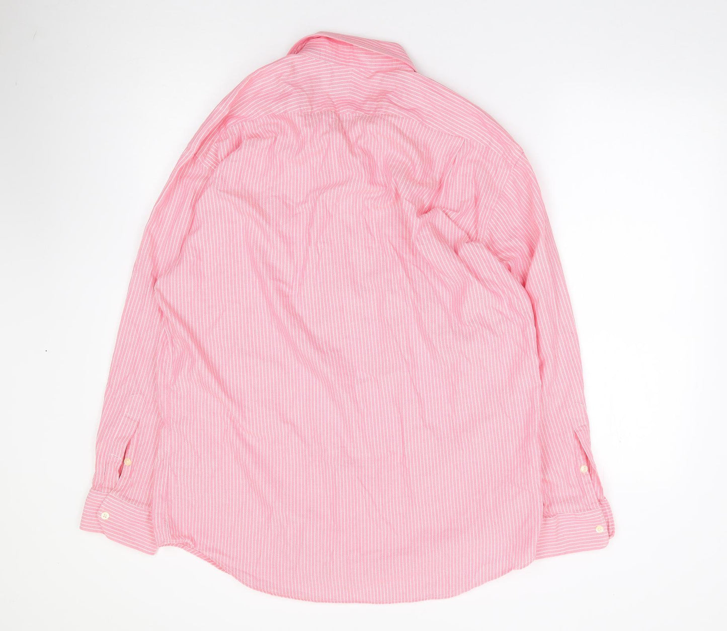 Hickey Freeman Mens Pink Striped Cotton  Button-Up Size 34 Collared Button