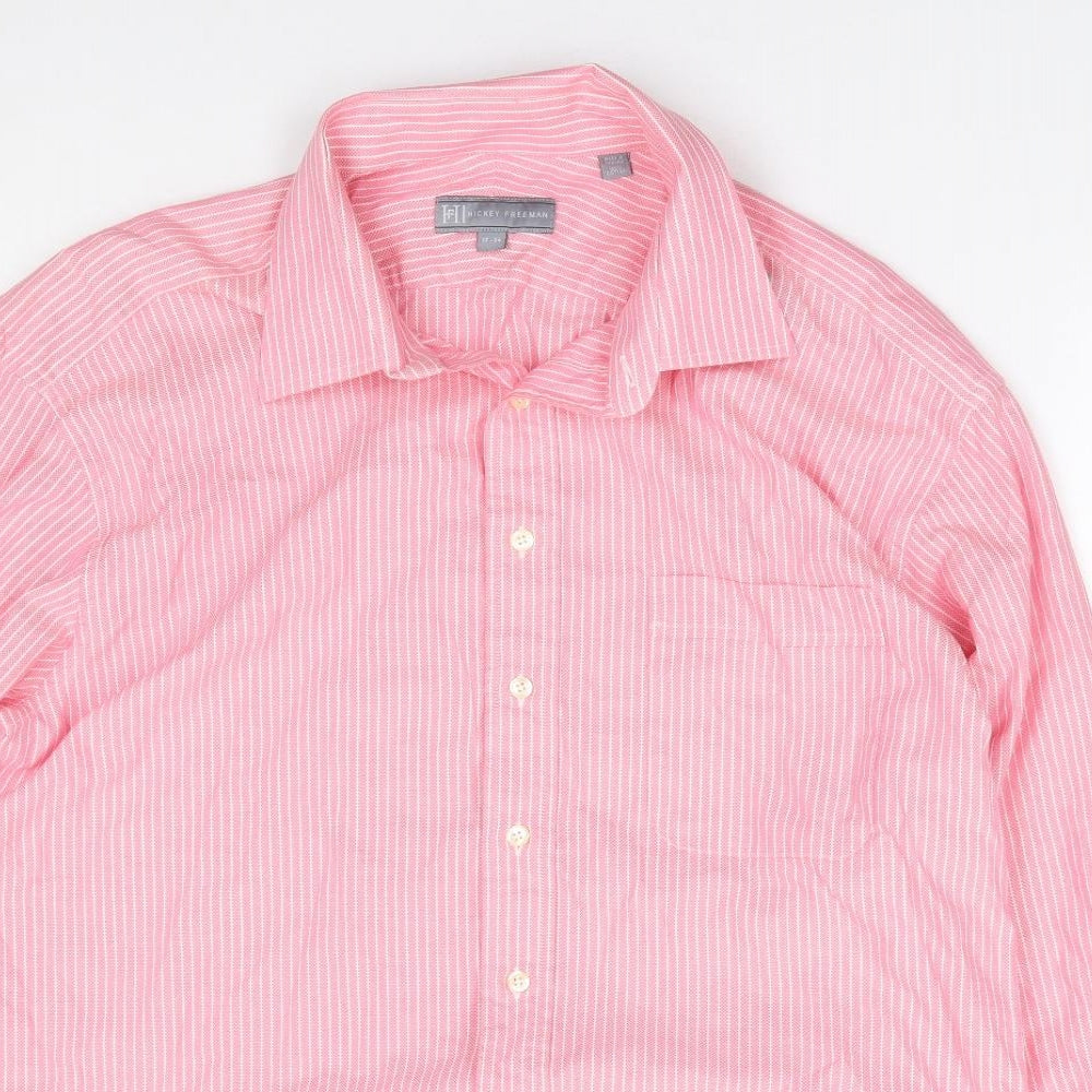 Hickey Freeman Mens Pink Striped Cotton  Button-Up Size 34 Collared Button