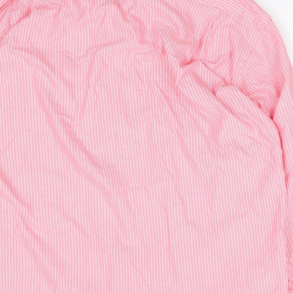 Hickey Freeman Mens Pink Striped Cotton  Button-Up Size 34 Collared Button