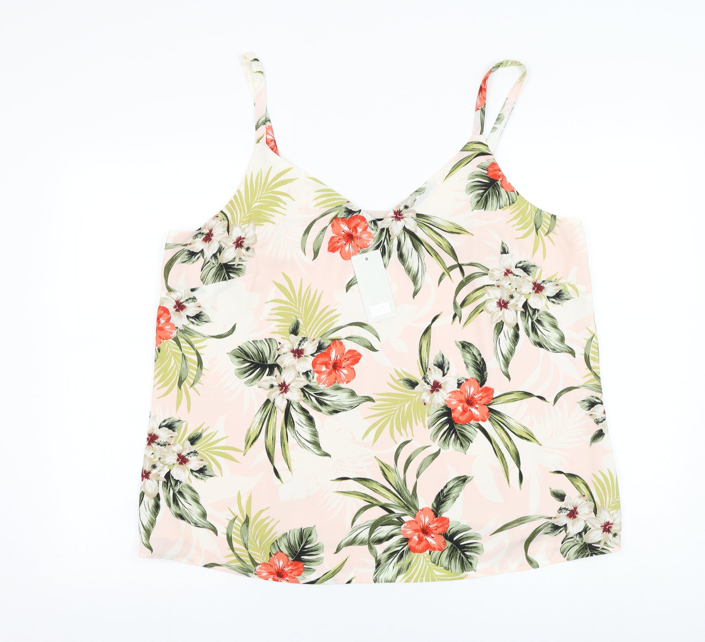F&F Womens Pink Floral Polyester Basic Tank Size 18 V-Neck