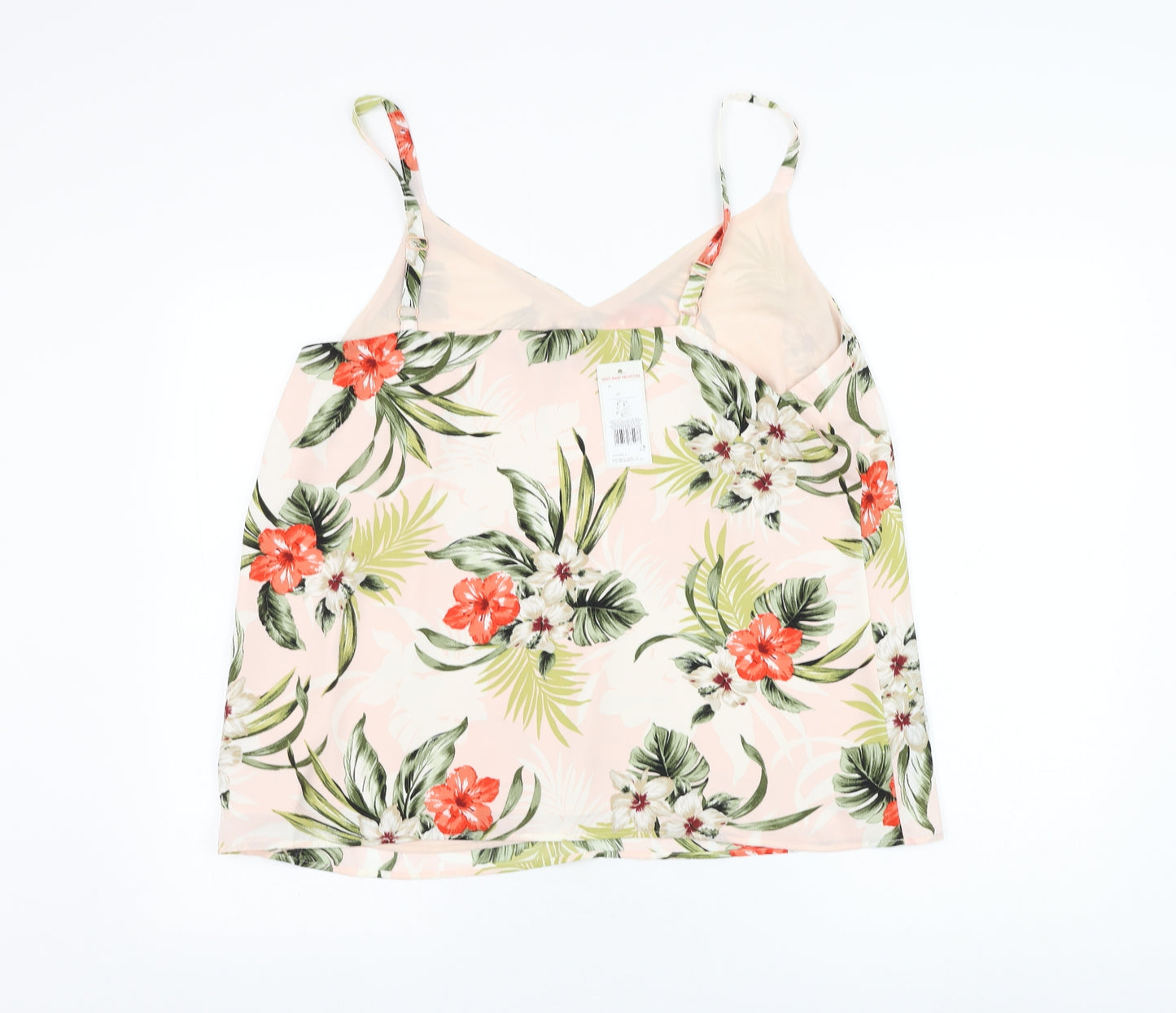 F&F Womens Pink Floral Polyester Basic Tank Size 18 V-Neck